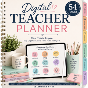 Fully Hyperlinked Digital PDF, Teacher Organization, Lesson Planning, Classroom Management, Daily, Weekly and Semester Planning, US Letter 8.5 × 11 in