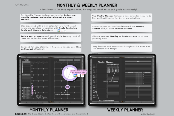 Dark Mode All-In-One Digital Planner, Landscape Version (2025, 2026, 2027) - Image 6