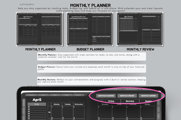Dark Mode All-In-One Digital Planner, Landscape Version (2025, 2026, 2027) - Image 5